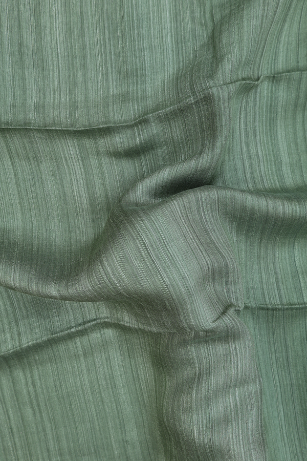 Bailu Silk Saree In Plain Dusty Green With Contrast Border