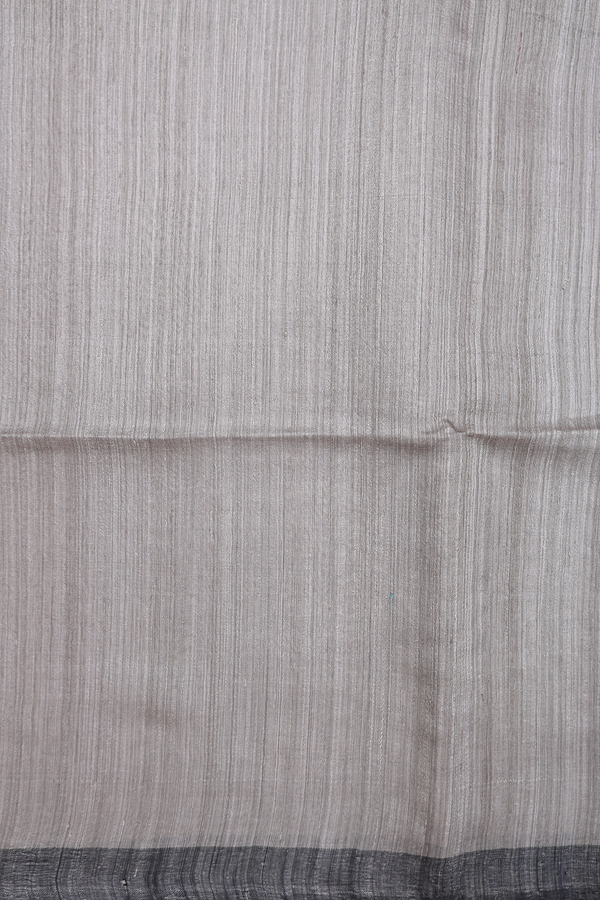 Bailu Silk Saree In Plain Grey With Contrast Border