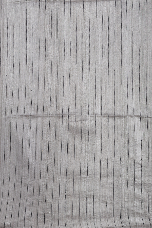 Bailu Silk Saree In Plain Grey With Threadwork Border