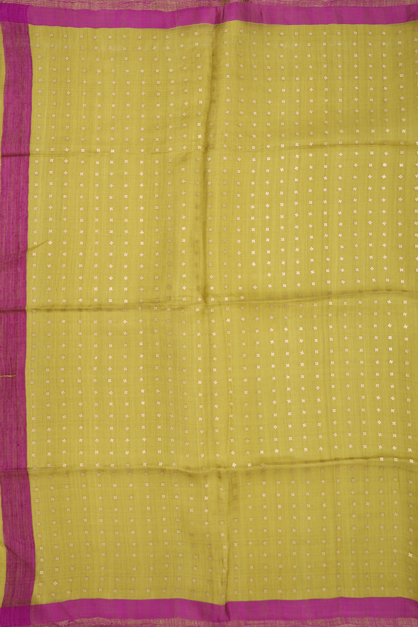 Bailu Silk Saree In Plain Olive Yellow With Contrast Border
