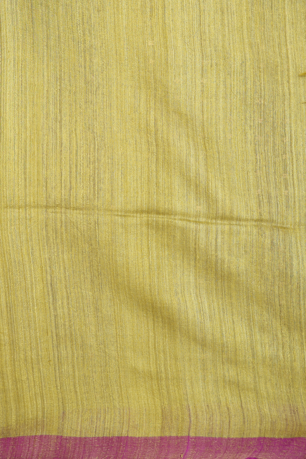 Bailu Silk Saree In Plain Olive Yellow With Contrast Border