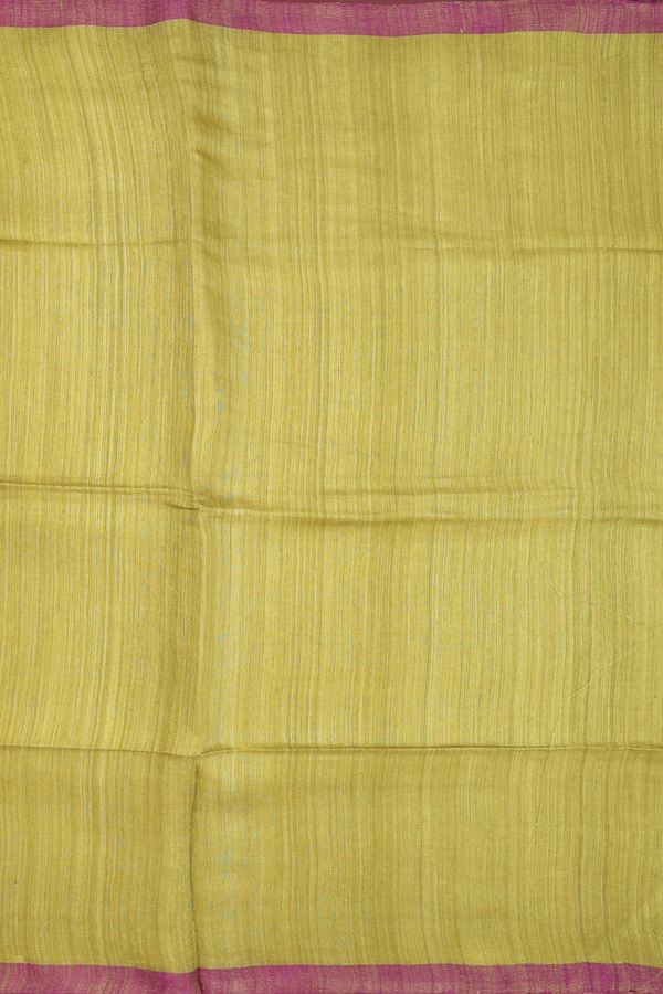 Bailu Silk Saree In Plain Olive Yellow With Contrast Border