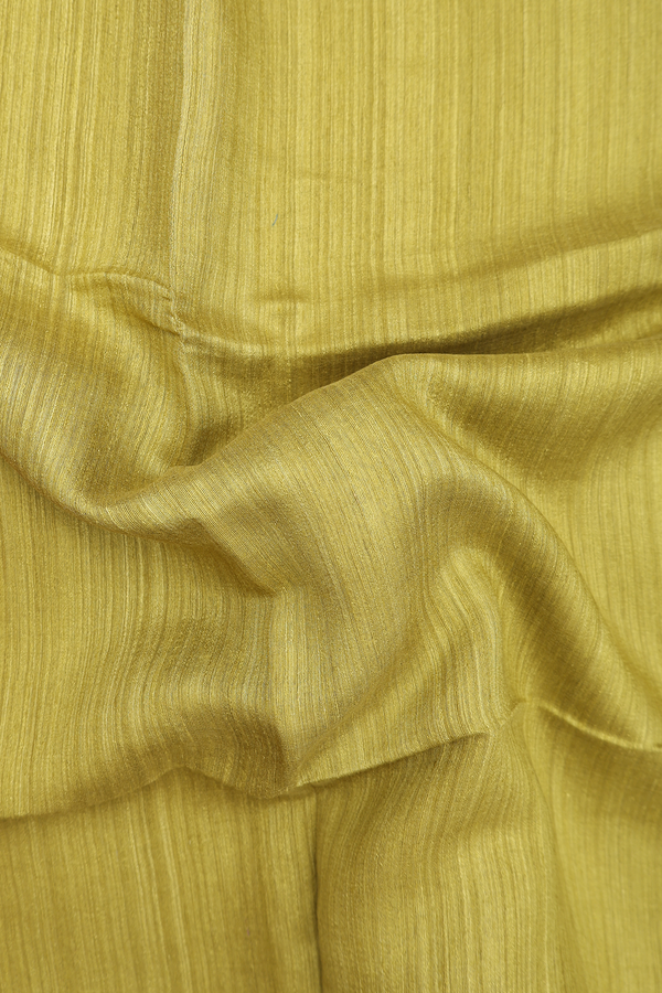 Bailu Silk Saree In Plain Olive Yellow With Contrast Border