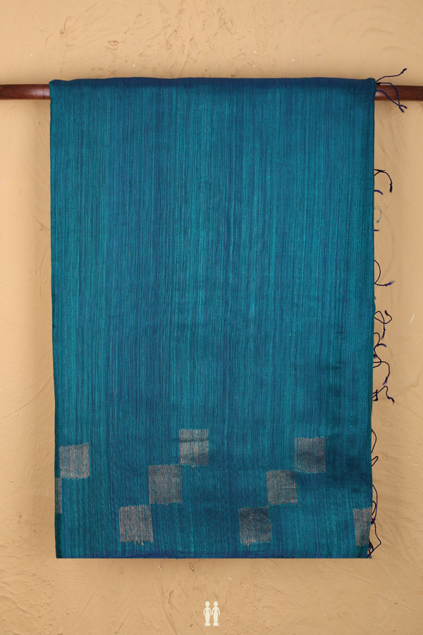 Bailu Silk Saree In Plain Teal Blue With Square Border