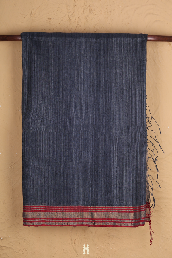 Bailu Silk Saree In Plain Pigeon Blue With Contrast Border