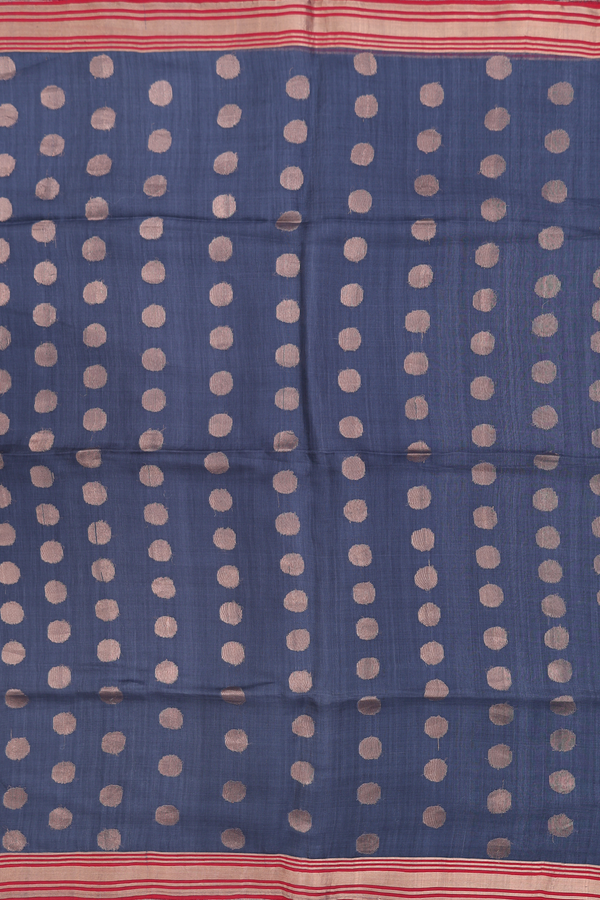 Bailu Silk Saree In Plain Pigeon Blue With Contrast Border