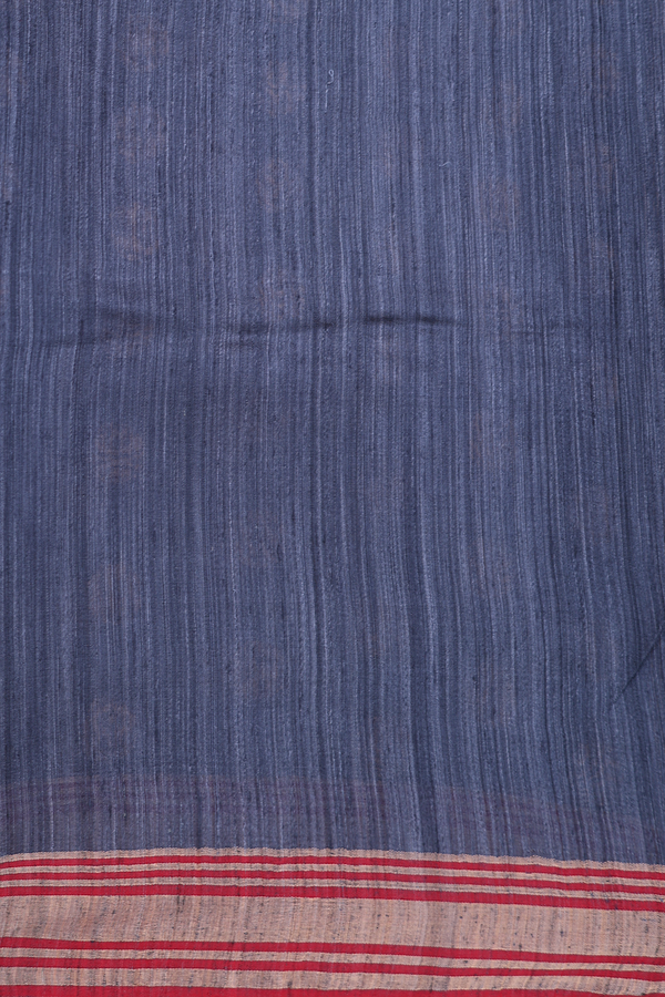 Bailu Silk Saree In Plain Pigeon Blue With Contrast Border