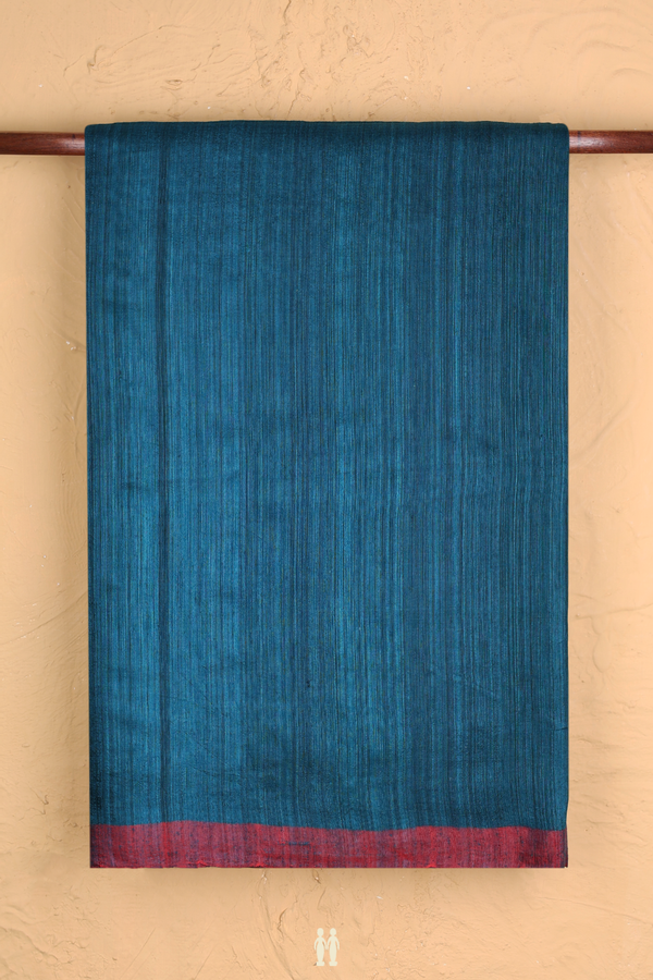 Bailu Silk Saree In Plain Teal Blue With Contrast Border