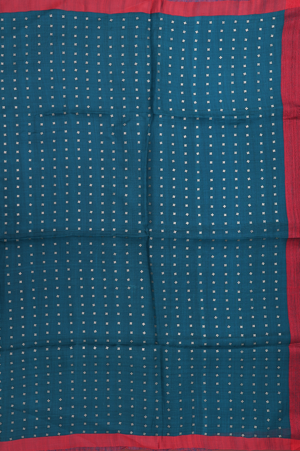 Bailu Silk Saree In Plain Teal Blue With Contrast Border