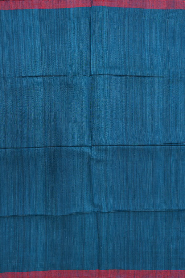 Bailu Silk Saree In Plain Teal Blue With Contrast Border