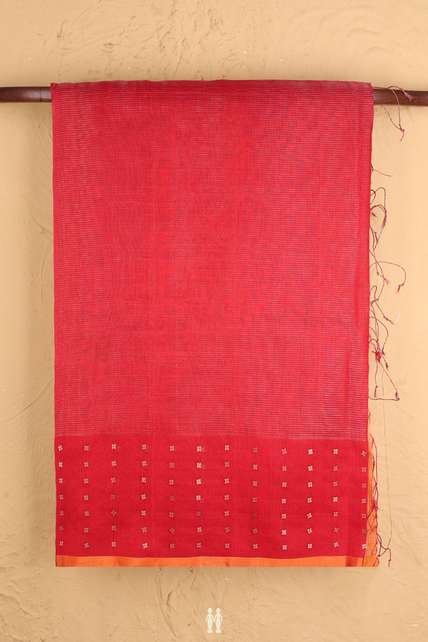 Bailu Silk Saree In Red With Stripes Design