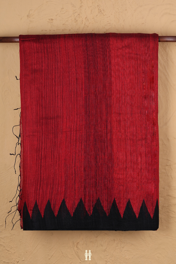 Bailu Silk Saree In Ruby Red With Temple Border