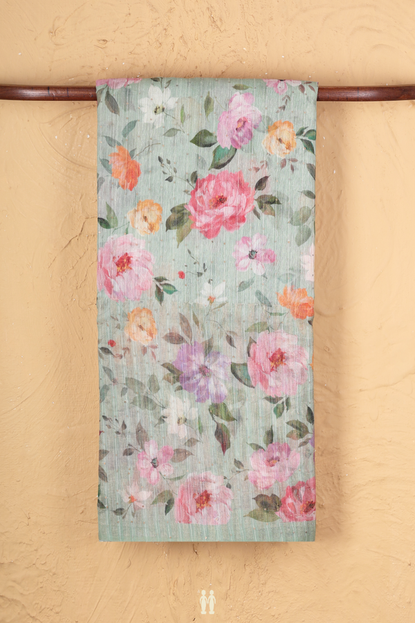 Bailu Silk Saree In Pastel Green With Floral Design