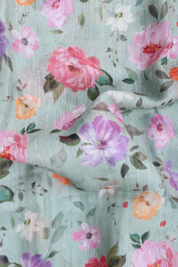 Bailu Silk Saree In Pastel Green With Floral Design