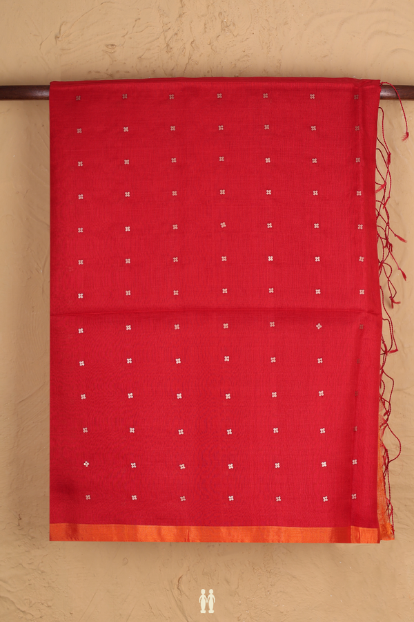 Bailu Silk Saree In Scarlet Red With Chamki Work