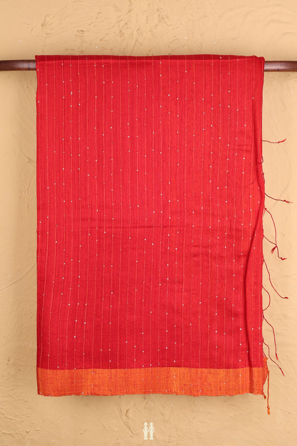 Bailu Silk Saree In Scarlet Red With Chamki Work