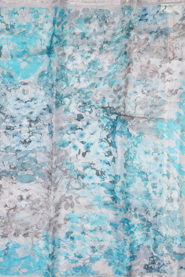 Bailu Silk Saree In White And Green With Printed Design