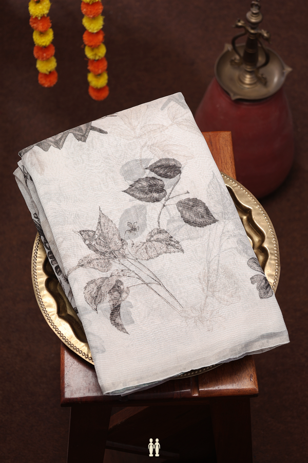 Bailu Silk Saree In White Floral Printed Design