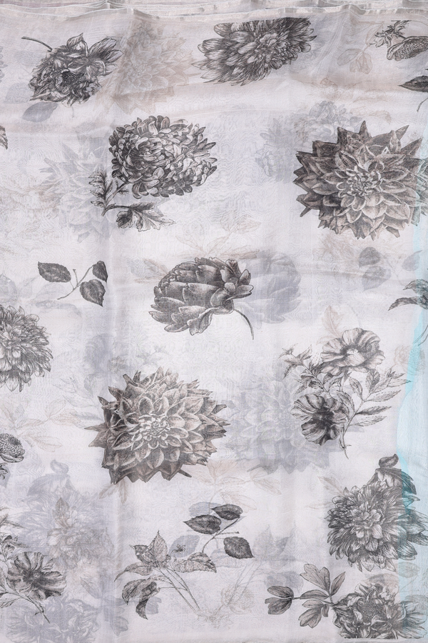 Bailu Silk Saree In White Floral Printed Design