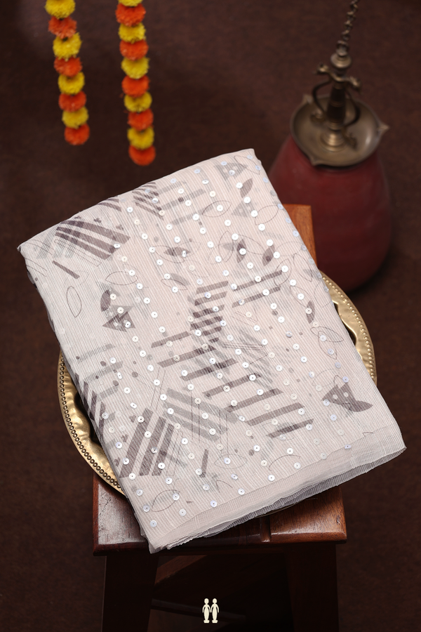 Bailu Silk Saree In White With Chamki Work