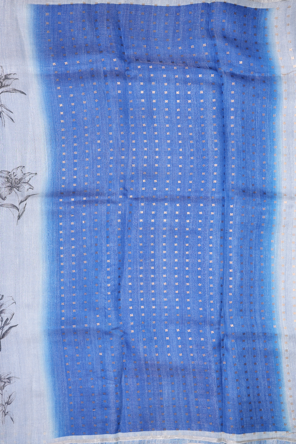 Bailu Silk Saree In White With Floral Printed Design