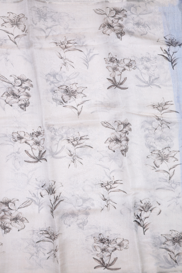 Bailu Silk Saree In White With Floral Printed Design