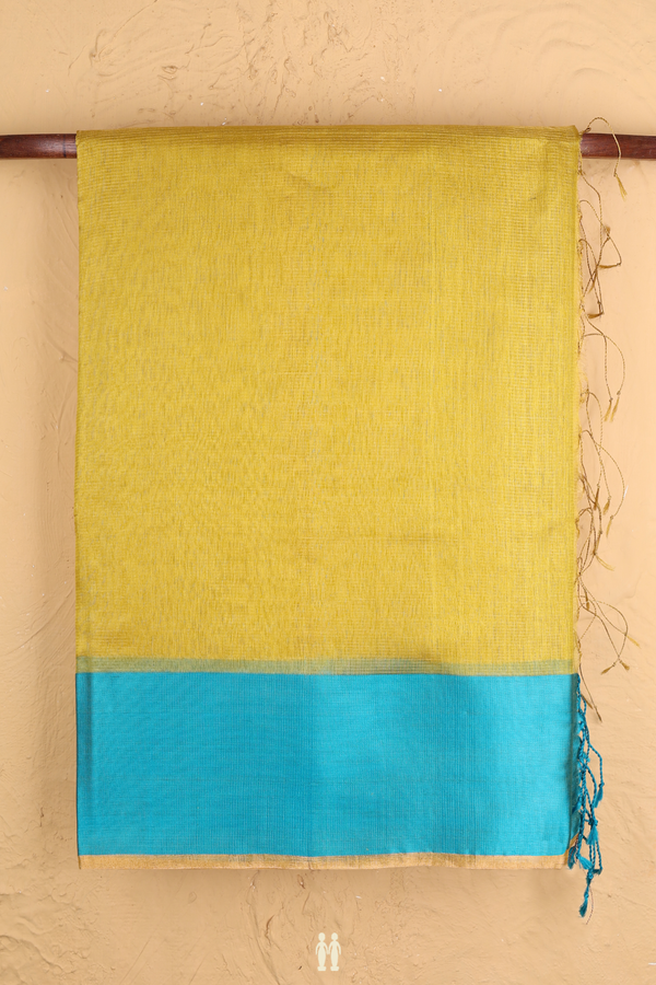 Bailu Silk Saree In Olive Yellow With Self Stripes Design