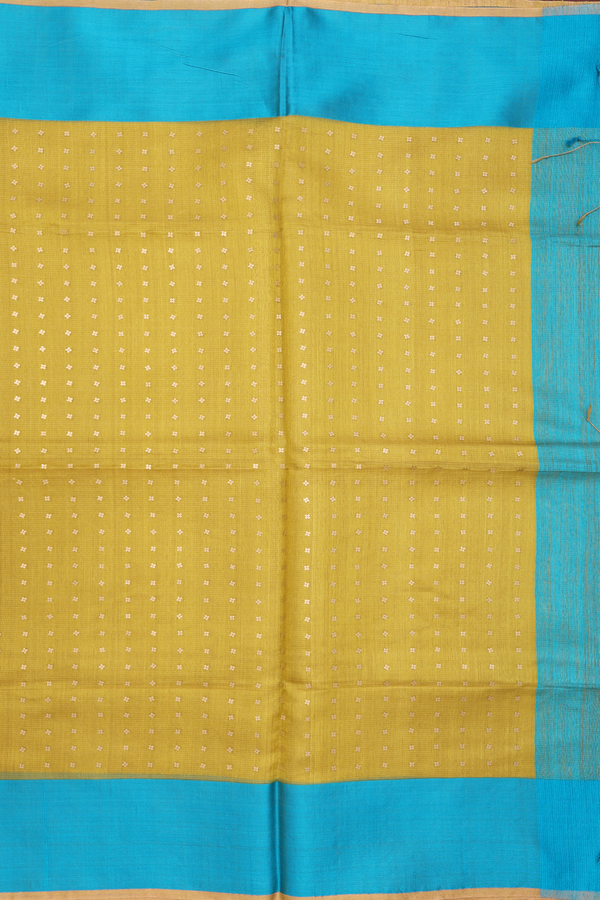 Bailu Silk Saree In Olive Yellow With Self Stripes Design