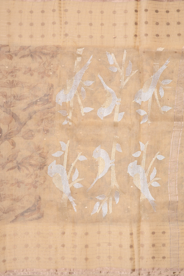 Bailu Silk Saree Yellowish Beige With Birds Printed Design