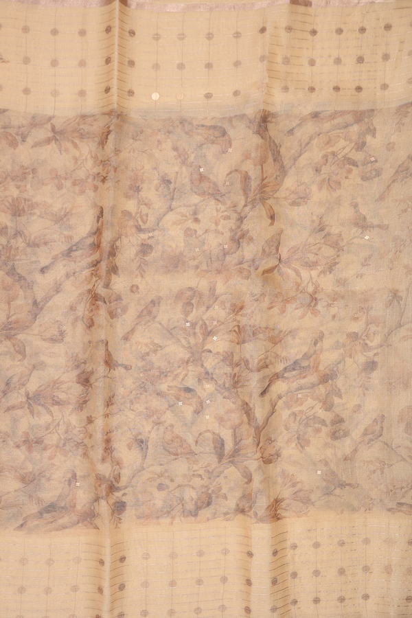 Bailu Silk Saree Yellowish Beige With Birds Printed Design