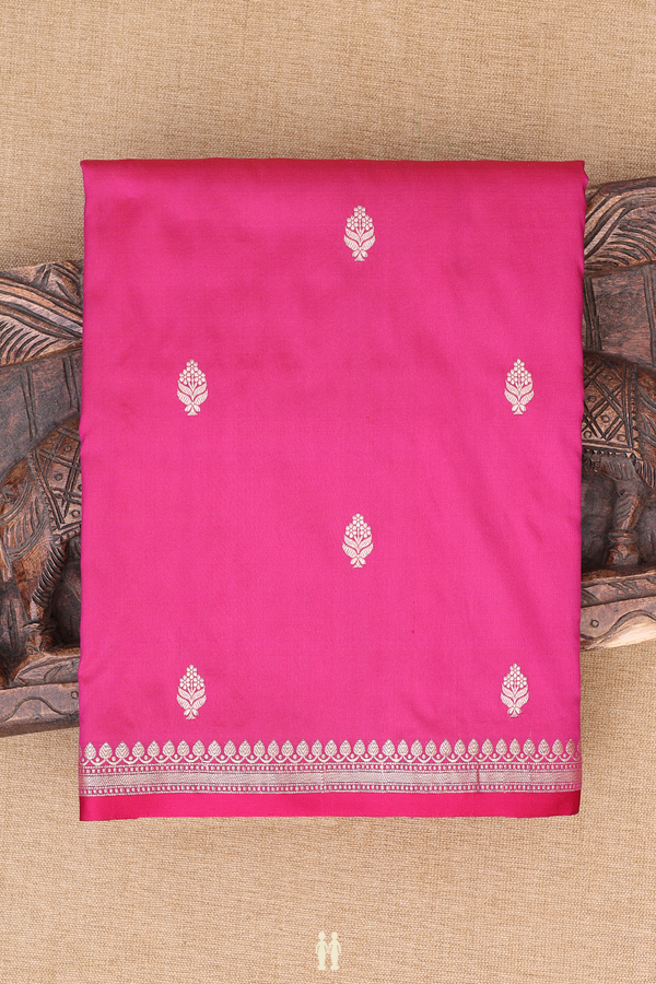 Banarasi Silk Saree In Berry Purple With Floral Buttas
