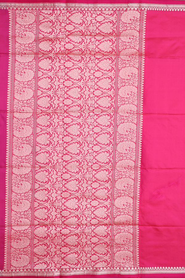 Banarasi Silk Saree In Berry Purple With Floral Buttas