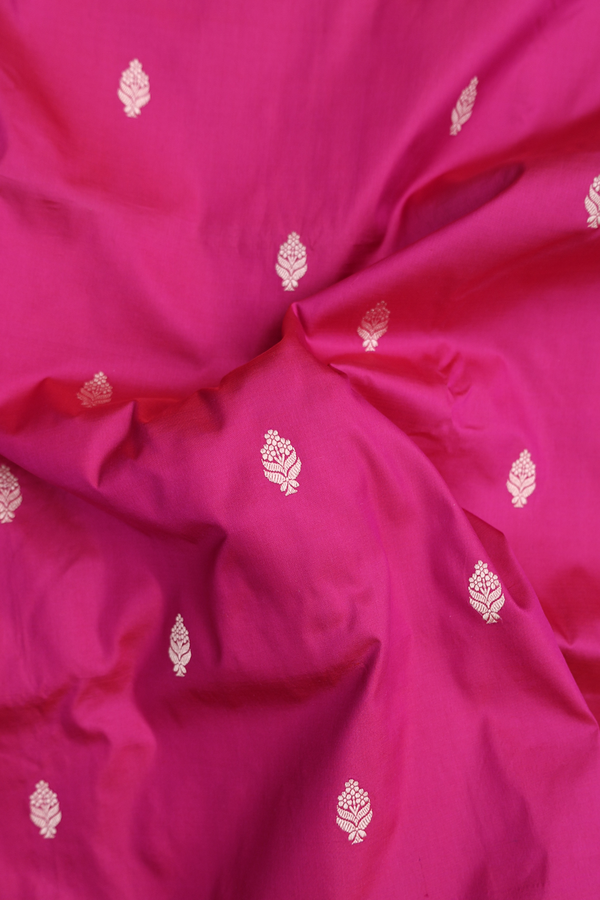 Banarasi Silk Saree In Berry Purple With Floral Buttas