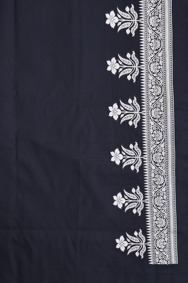 Banarasi Silk Saree In Black With Floral Buttas