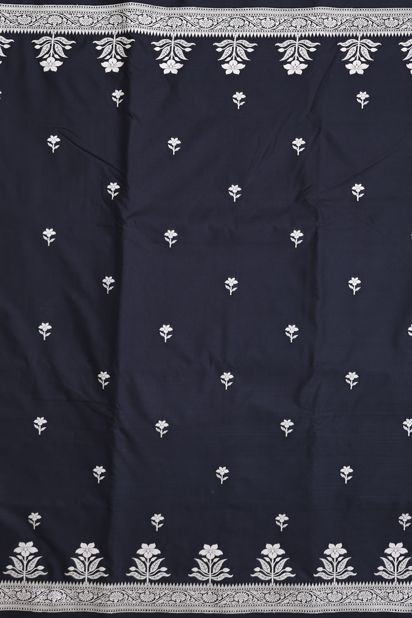 Banarasi Silk Saree In Black With Floral Buttas
