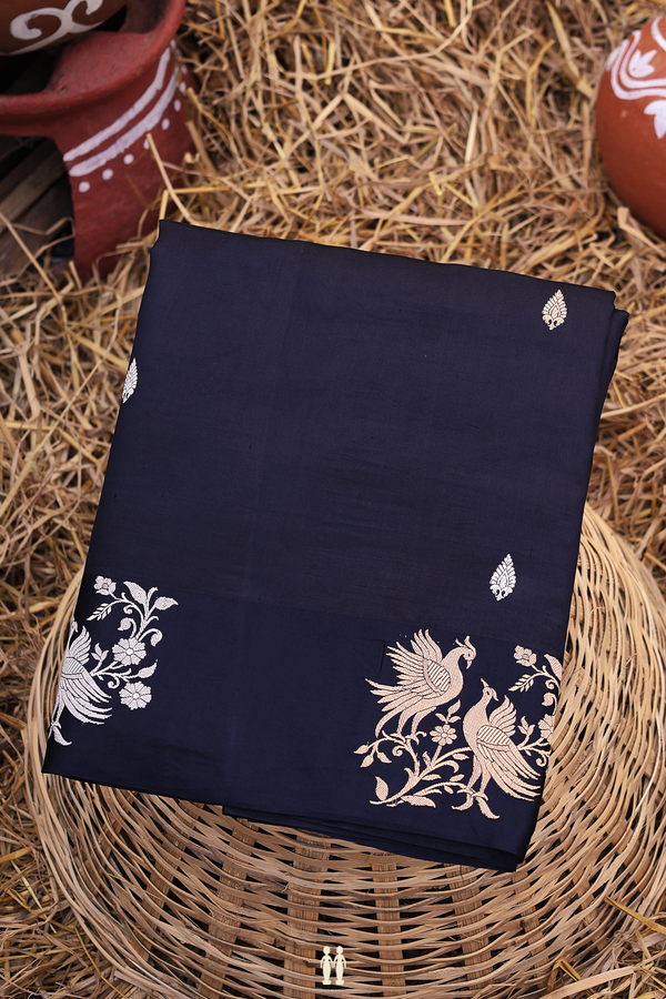 Banarasi Silk Saree In Black With Zari Buttas