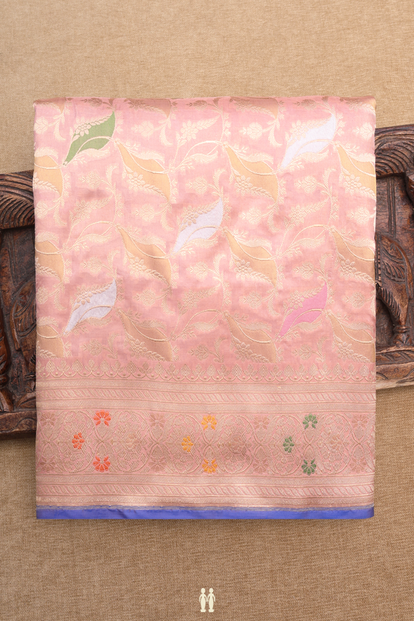 Banarasi Silk Saree In Blush Pink With Allover Floral Design
