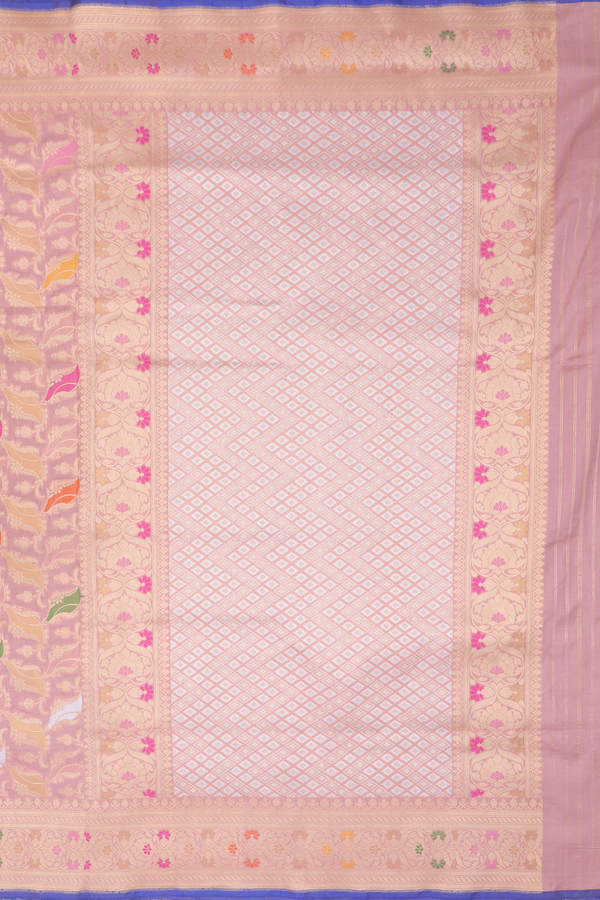 Banarasi Silk Saree In Blush Pink With Allover Floral Design