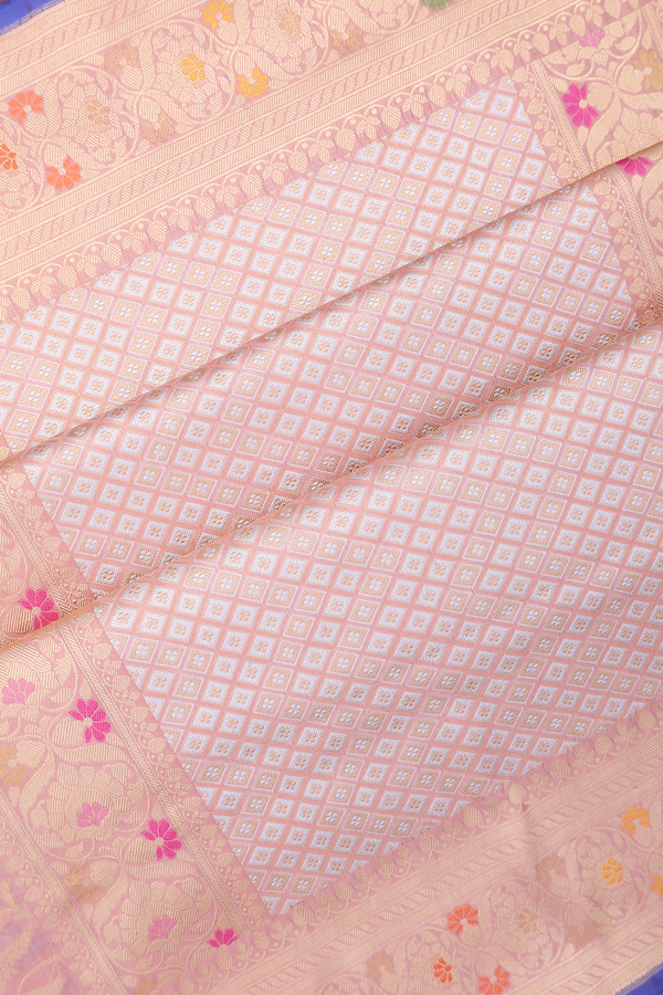 Banarasi Silk Saree In Blush Pink With Allover Floral Design