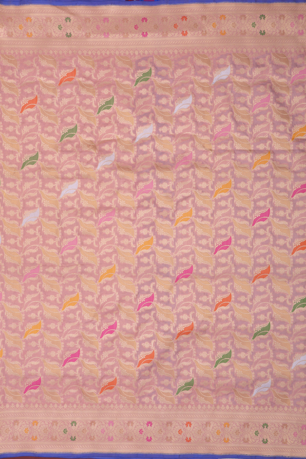 Banarasi Silk Saree In Blush Pink With Allover Floral Design