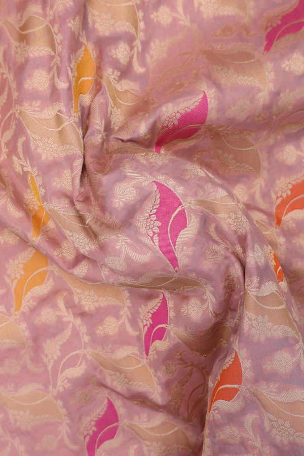 Banarasi Silk Saree In Blush Pink With Allover Floral Design
