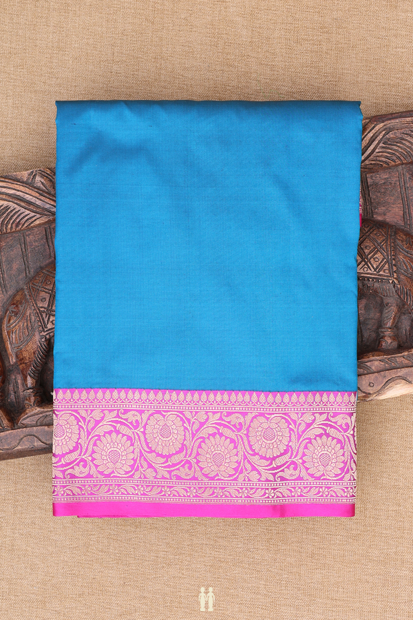 Banarasi Silk Saree In Capri Blue With Contrast Border