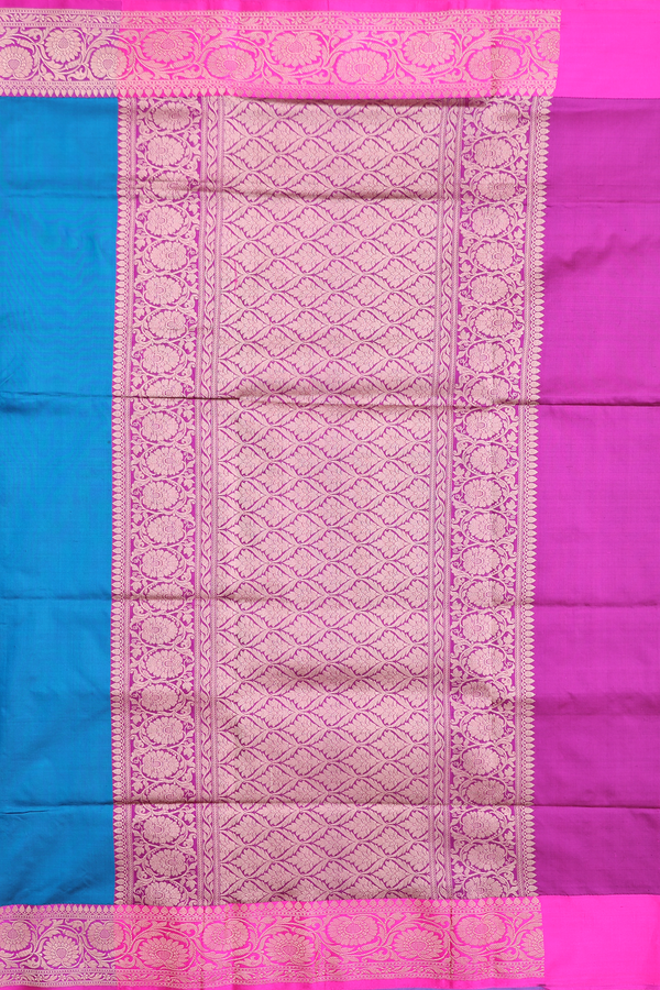 Banarasi Silk Saree In Capri Blue With Contrast Border