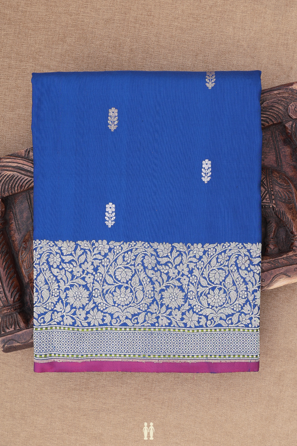 Banarasi Silk Saree In Capri Blue With Floral Buttas