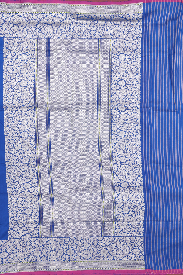 Banarasi Silk Saree In Capri Blue With Floral Buttas