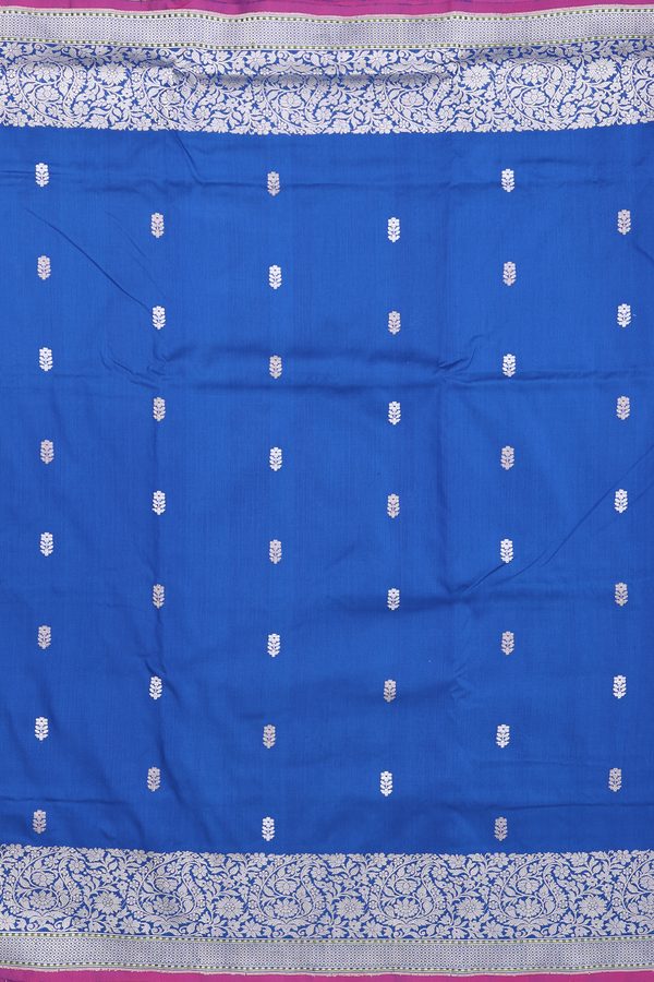 Banarasi Silk Saree In Capri Blue With Floral Buttas