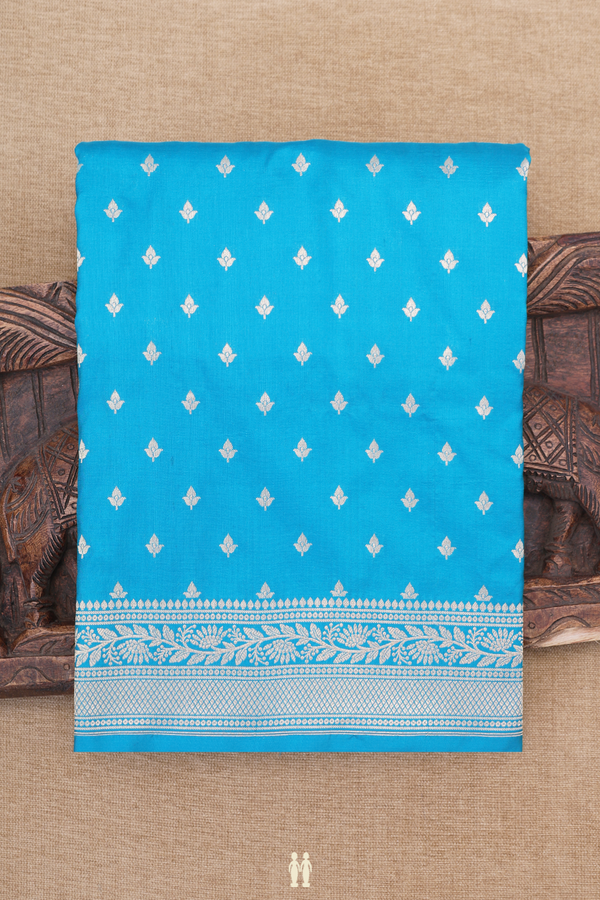Banarasi Silk Saree In Cerulean Blue With Floral Buttis