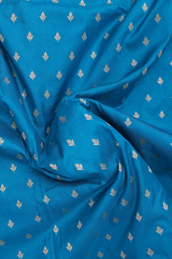 Banarasi Silk Saree In Cerulean Blue With Floral Buttis