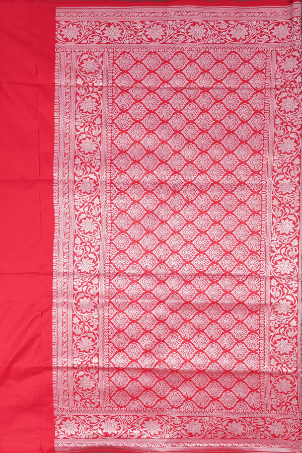 Banarasi Silk Saree In Chilli Red With Floral Design