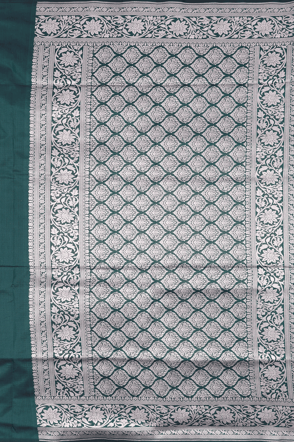 Banarasi Silk Saree In Dark Green With Floral Design
